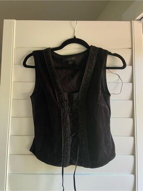 All Saints Black Velvet Lace-Up Camisole Vest